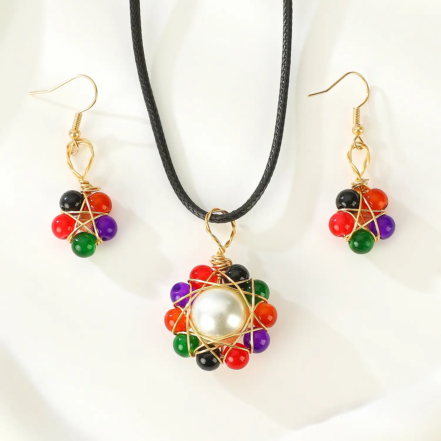 Blue Crystal Pearl Flower Earrings Necklace Set for Women — feature 10
