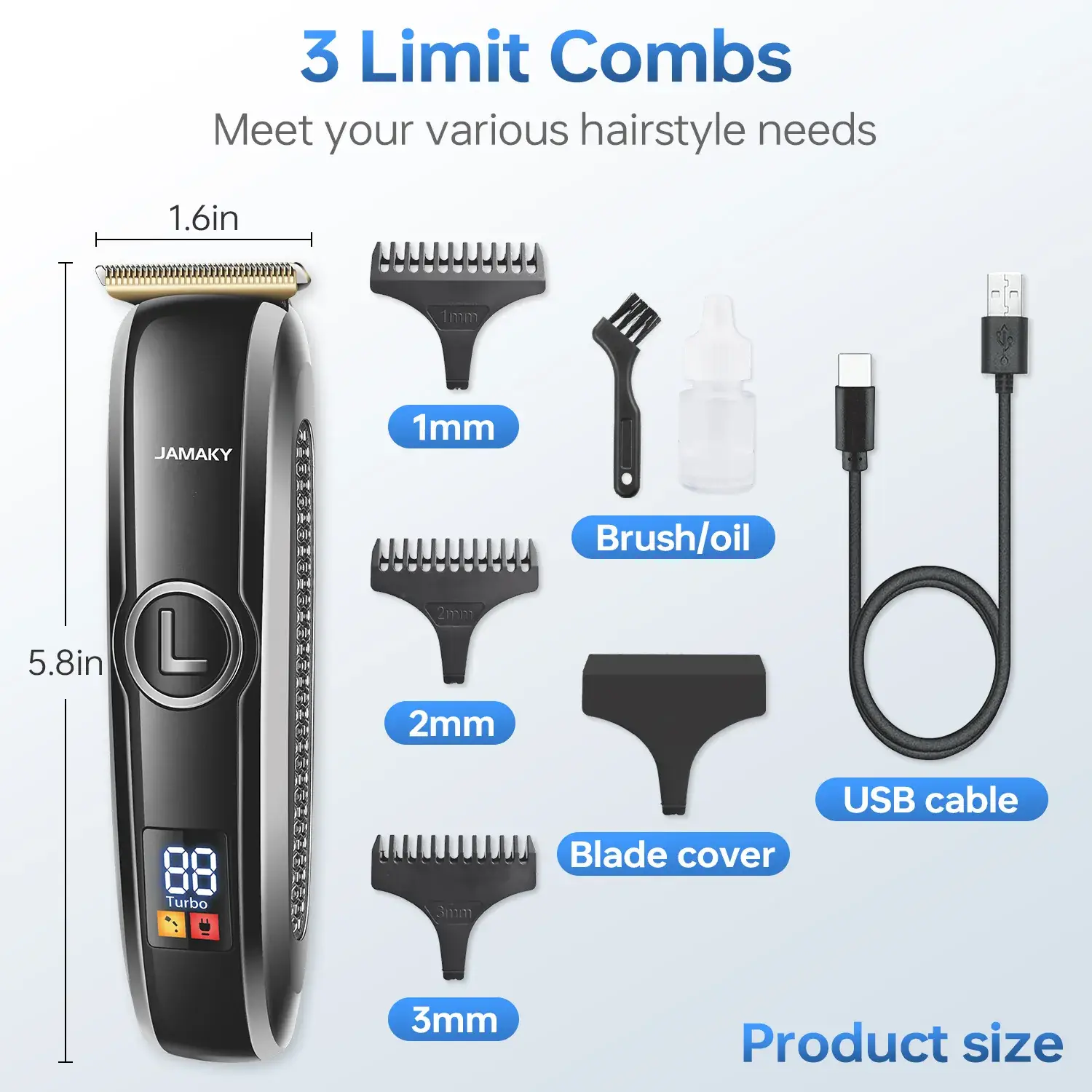 JAMAKY Rechargeable Hair Clipper with 5 Attachments - Image 4