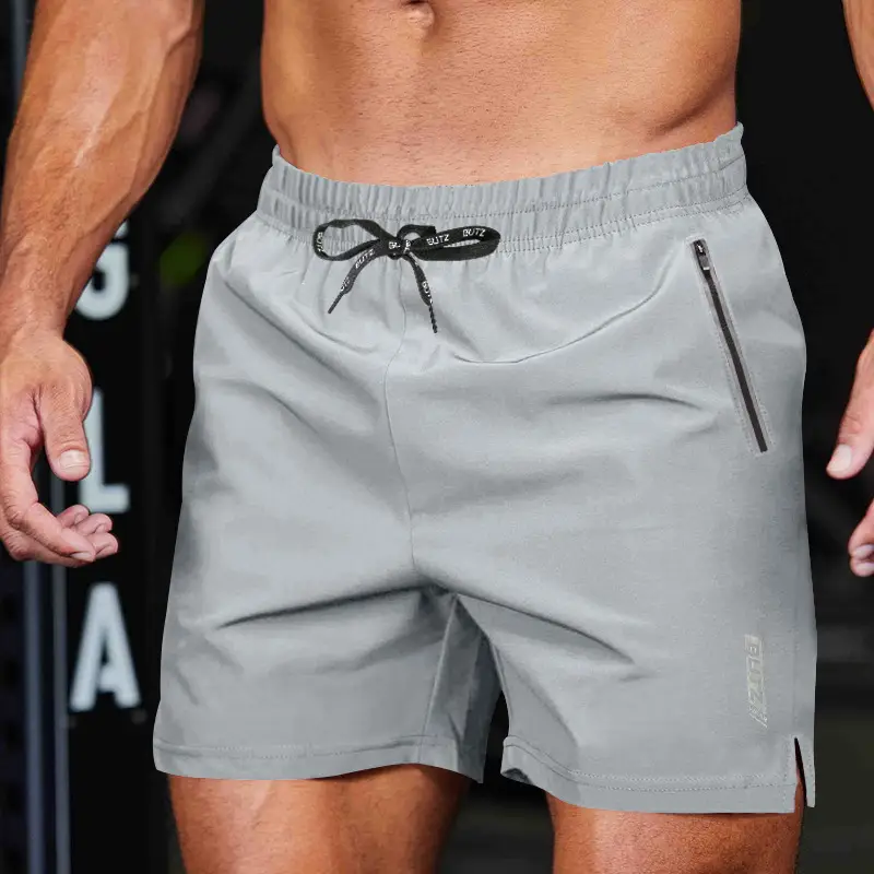 Men Grey Five Point Zip Shorts Summer Wear - Image 3