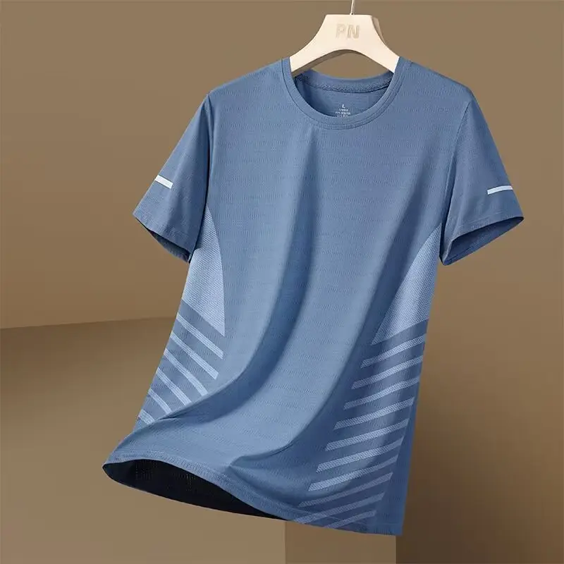 Men Grey Mesh Running T-Shirt Short Sleeve - Image 8