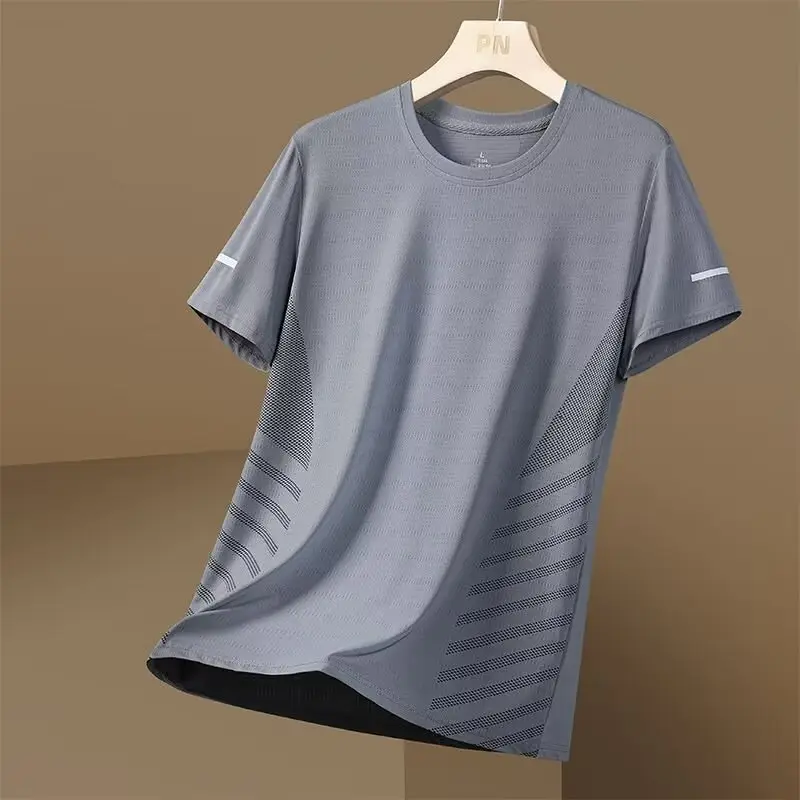 Men Grey Mesh Running T-Shirt Short Sleeve - Image 2