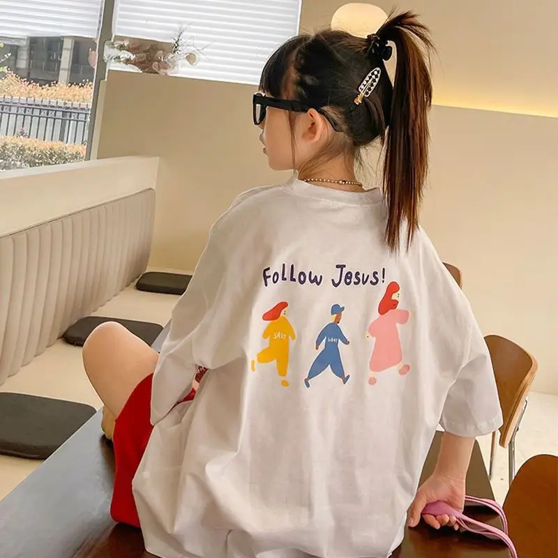 White Graphic T-Shirt for Boys Girls Summer Casual Wear — feature 26