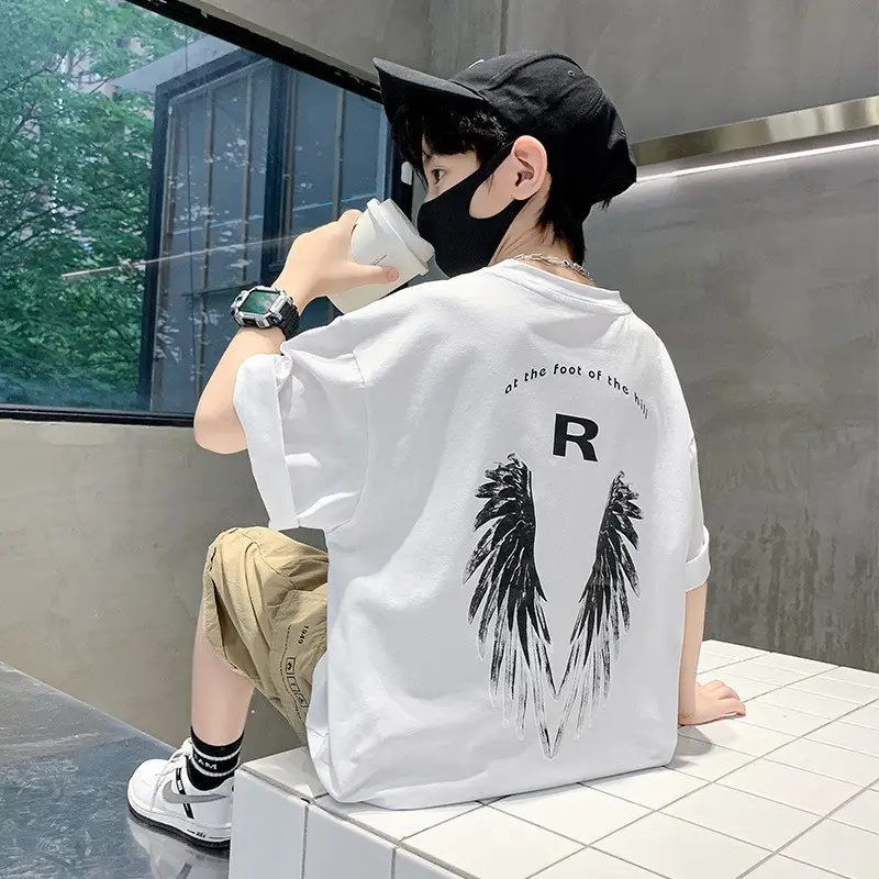 Kids Cotton T-Shirt White Summer Boys Medium — feature 11