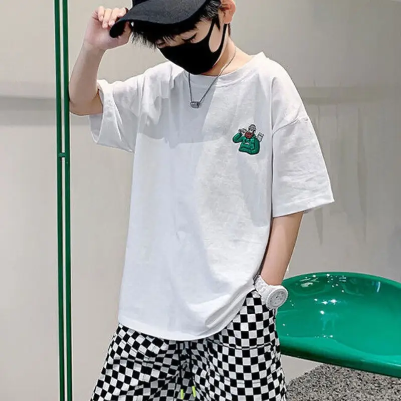 Kids Cotton T-Shirt White Summer Boys Medium — feature 32