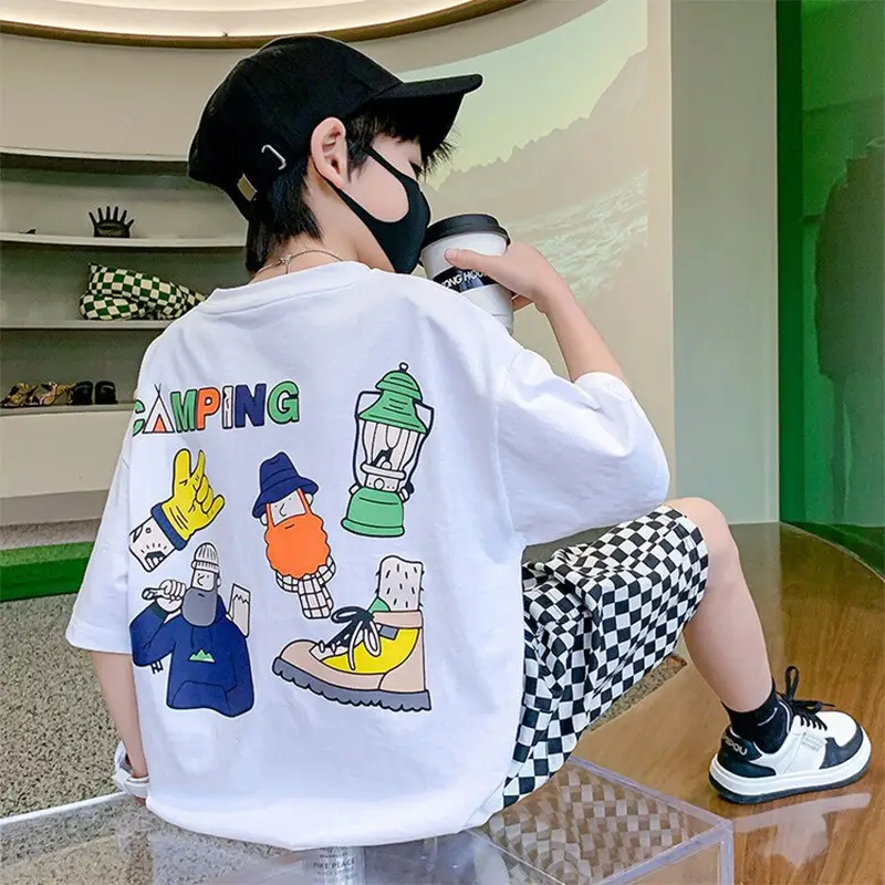 Kids Cotton T-Shirt White Summer Boys Medium — feature 33
