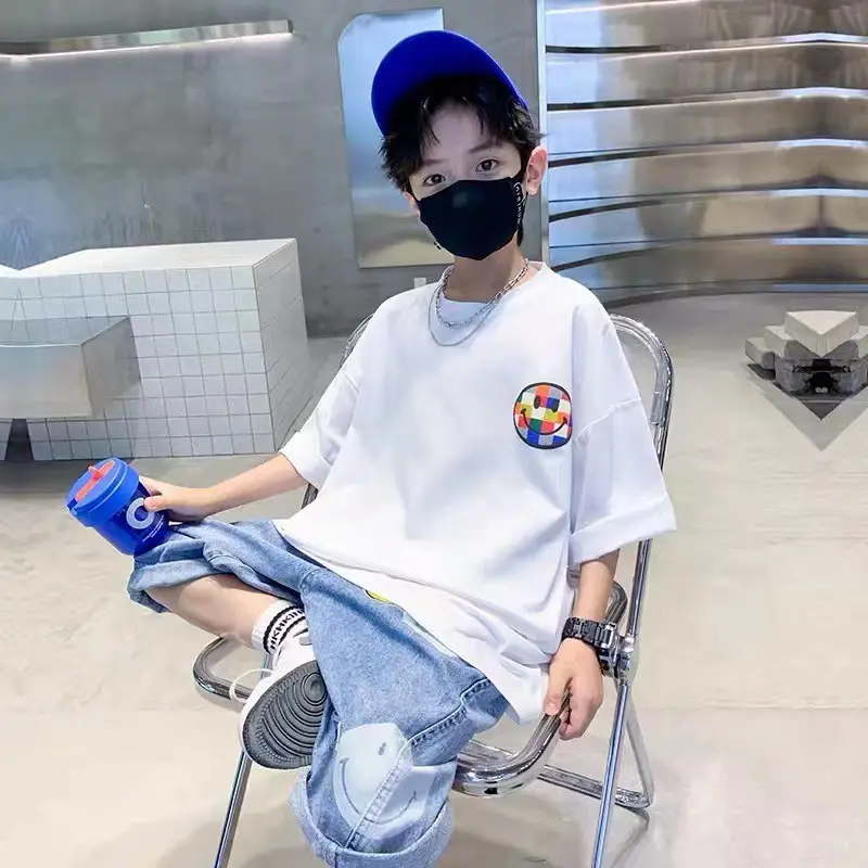 Kids Cotton T-Shirt White Summer Boys Medium — feature 34