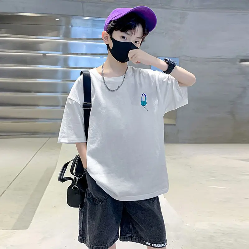 Kids Cotton T-Shirt White Summer Boys Medium — feature 38