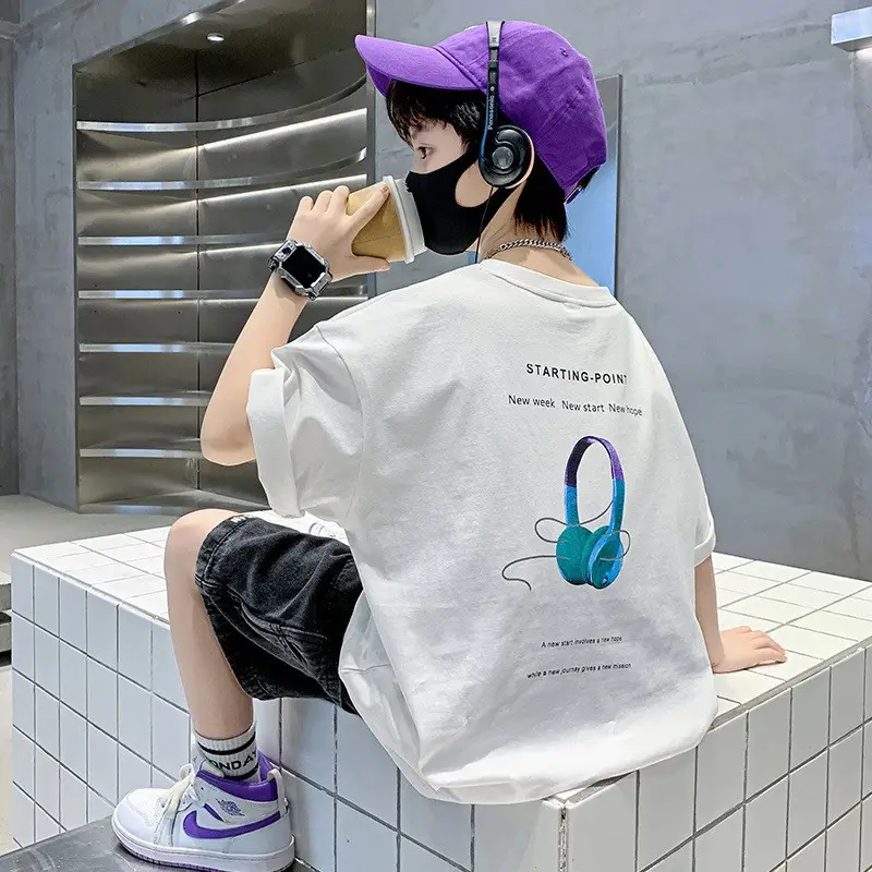 Kids Cotton T-Shirt White Summer Boys Medium — feature 39