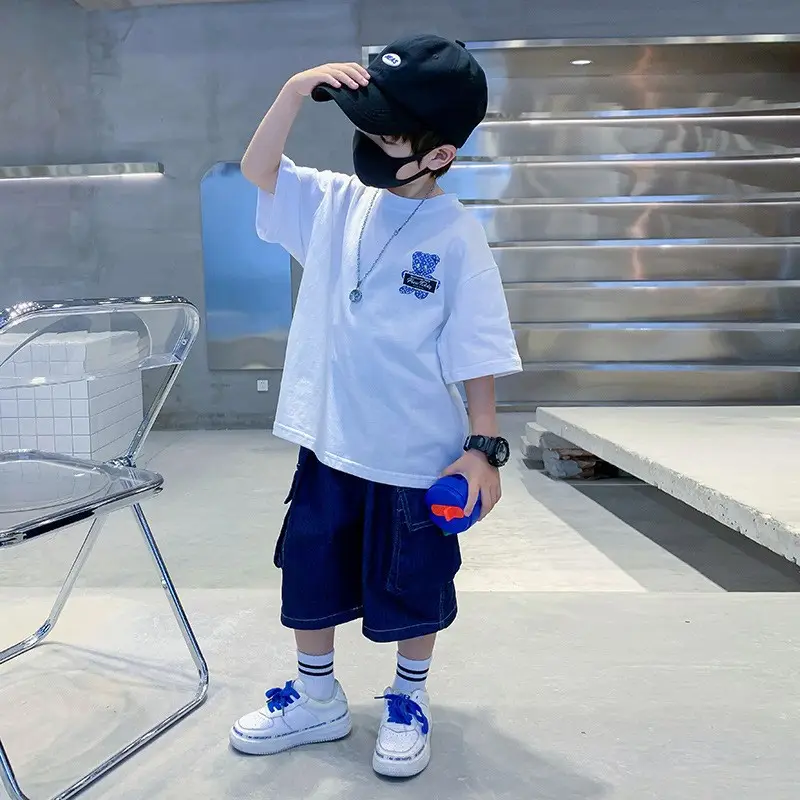 Kids Cotton T-Shirt White Summer Boys Medium — feature 4