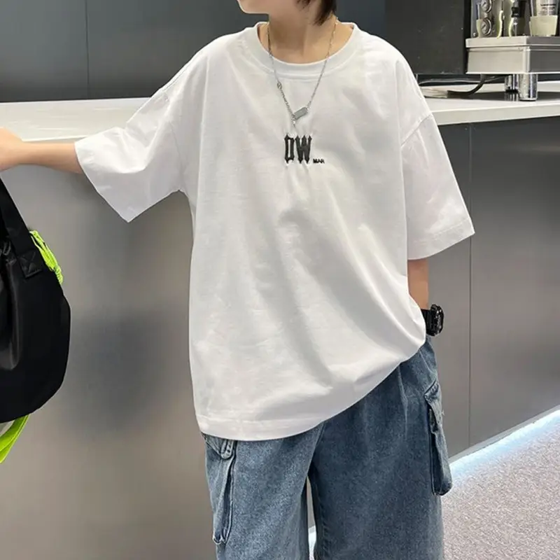 Kids Cotton T-Shirt White Summer Boys Medium — feature 40