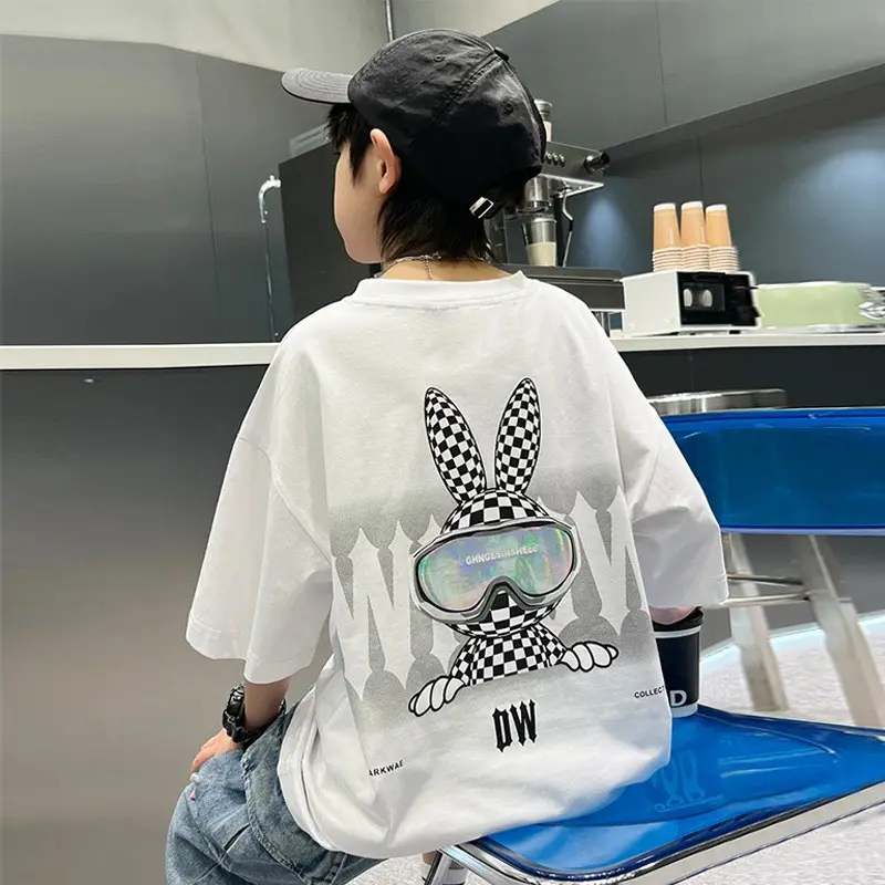 Kids Cotton T-Shirt White Summer Boys Medium — feature 41