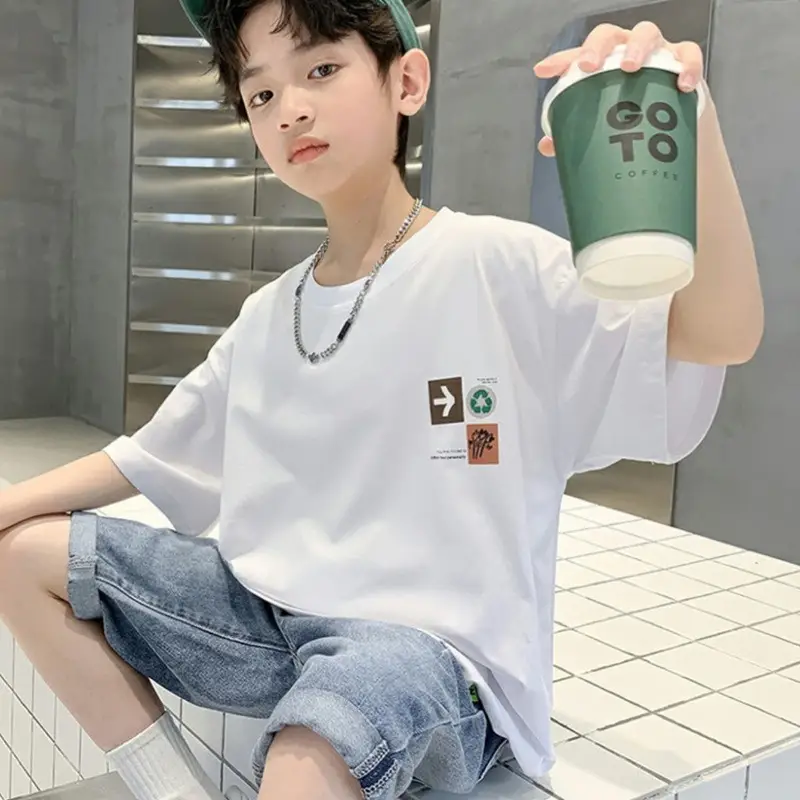 Kids Cotton T-Shirt White Summer Boys Medium — feature 42