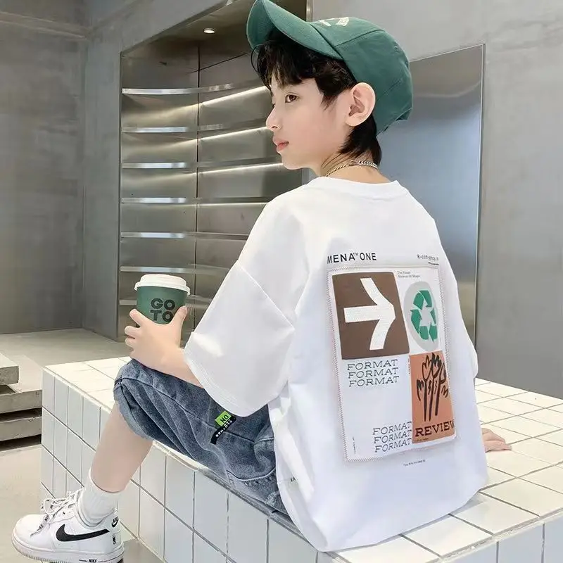 Kids Cotton T-Shirt White Summer Boys Medium — feature 43