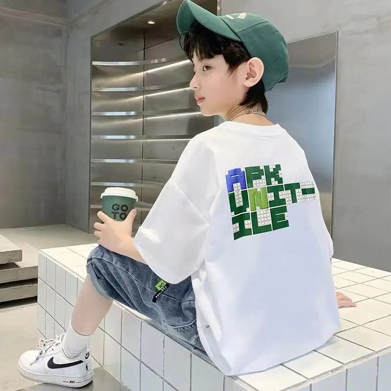 Kids Cotton T-Shirt White Summer Boys Medium — feature 45