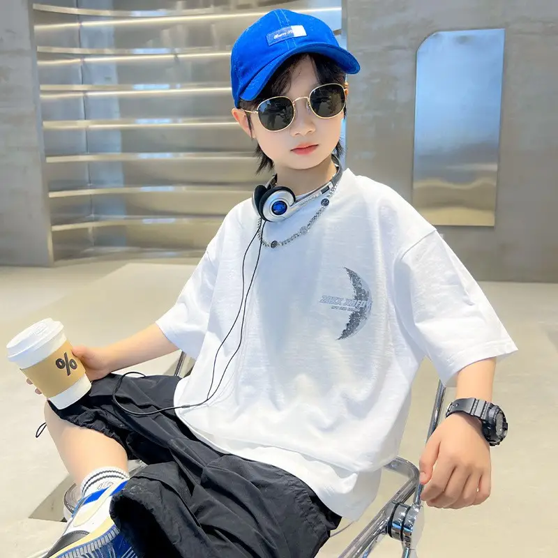Kids Cotton T-Shirt White Summer Boys Medium — feature 46