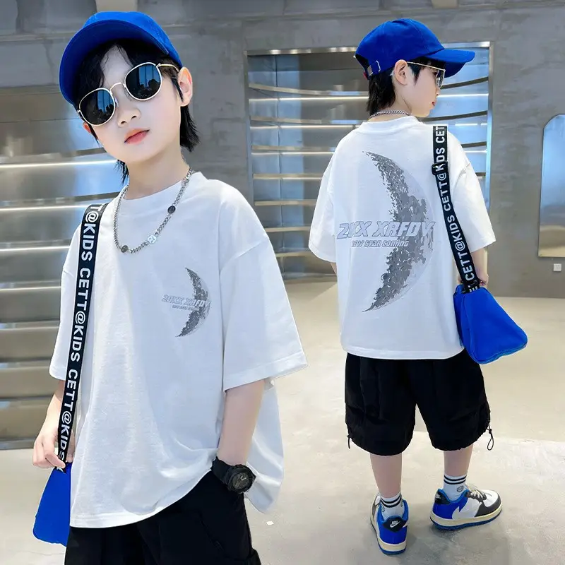 Kids Cotton T-Shirt White Summer Boys Medium — feature 47