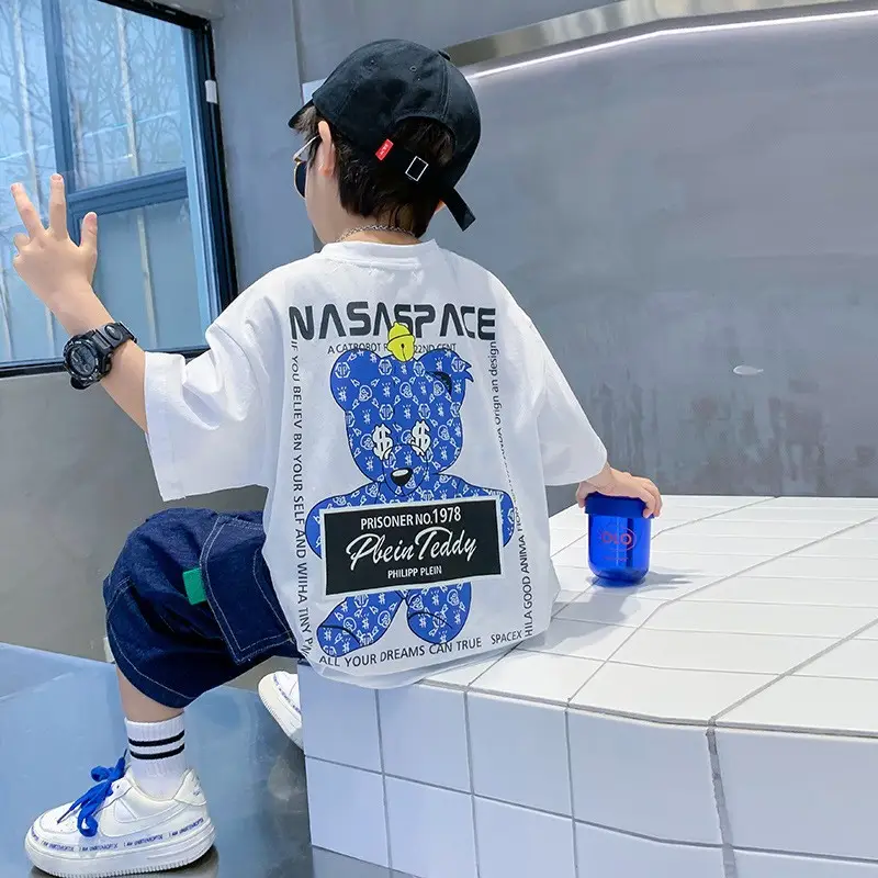 Kids Cotton T-Shirt White Summer Boys Medium — feature 5