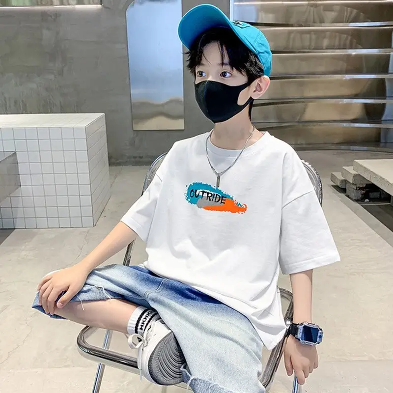 Kids Cotton T-Shirt White Summer Boys Medium — feature 6