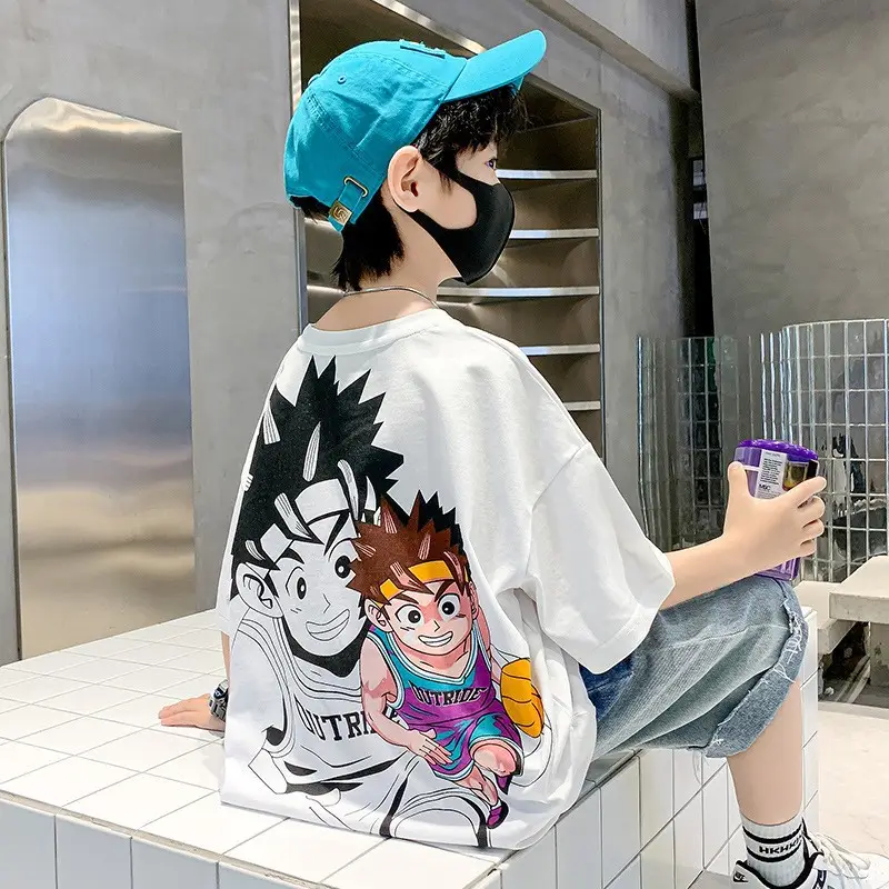 Kids Cotton T-Shirt White Summer Boys Medium — feature 7