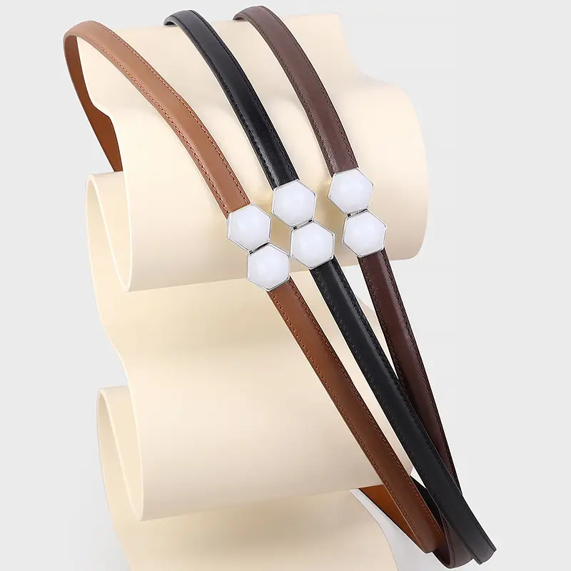 Women's Korean Style Belt Buckle with White Beads