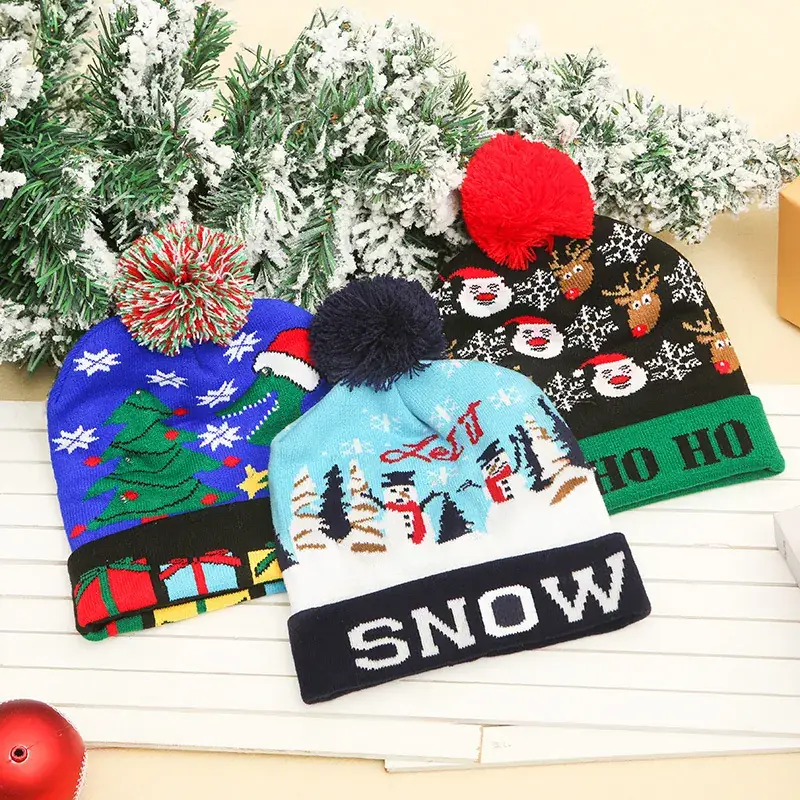 Cross-Country LED Light Knitted Christmas Hat with Santa Design - Image 19