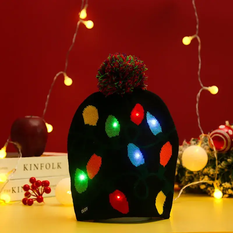 Cross-Country LED Light Knitted Christmas Hat with Santa Design - Image 10