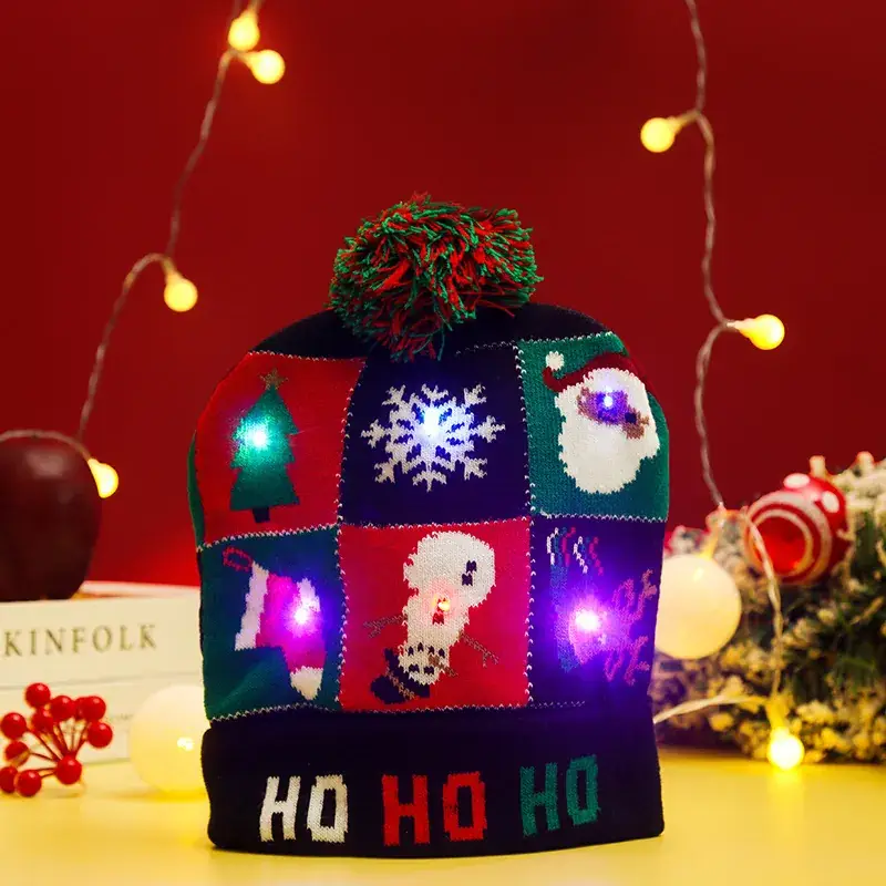 Cross-Country LED Light Knitted Christmas Hat with Santa Design - Image 13
