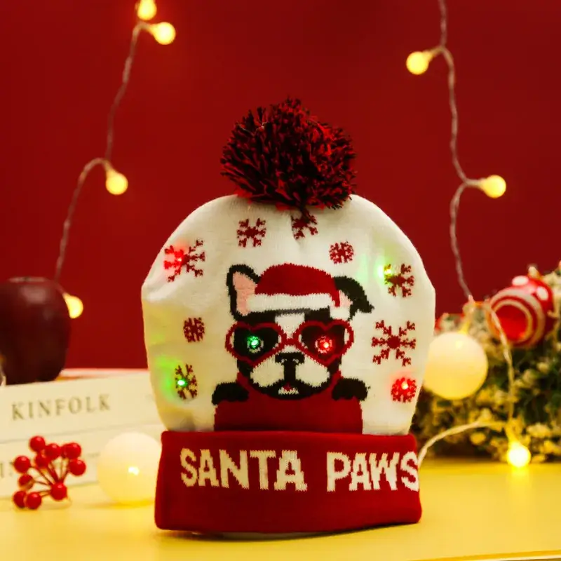 Cross-Country LED Light Knitted Christmas Hat with Santa Design - Image 14