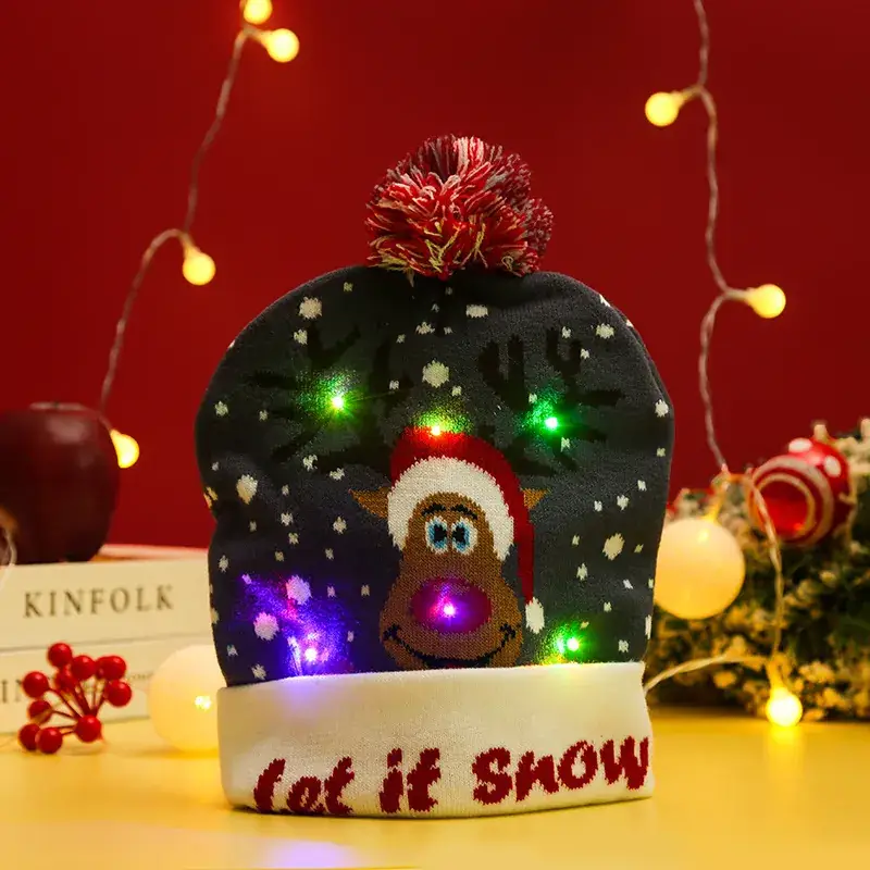 Cross-Country LED Light Knitted Christmas Hat with Santa Design - Image 15