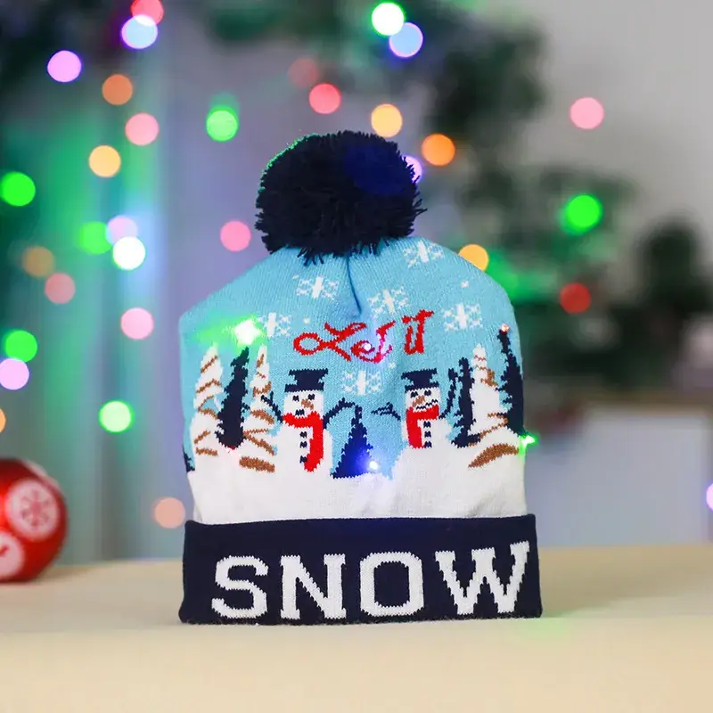 Cross-Country LED Light Knitted Christmas Hat with Santa Design - Image 3