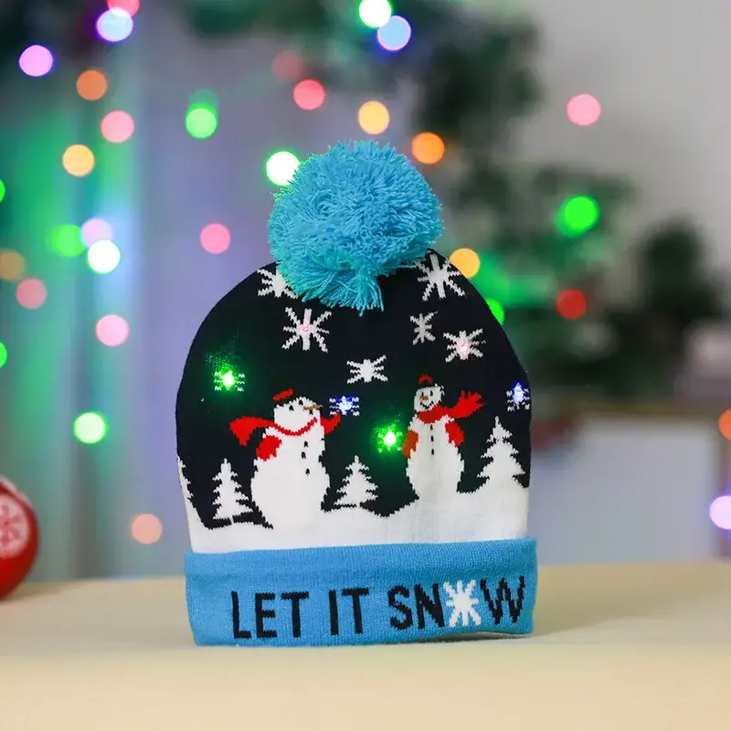 Cross-Country LED Light Knitted Christmas Hat with Santa Design - Image 5