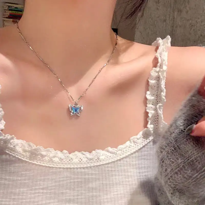 Women's Sparkling Butterfly Necklace with Lace Top - Image 13