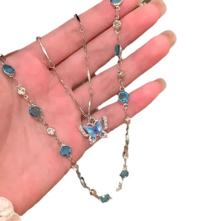 Women's Sparkling Butterfly Necklace with Lace Top - Image 14