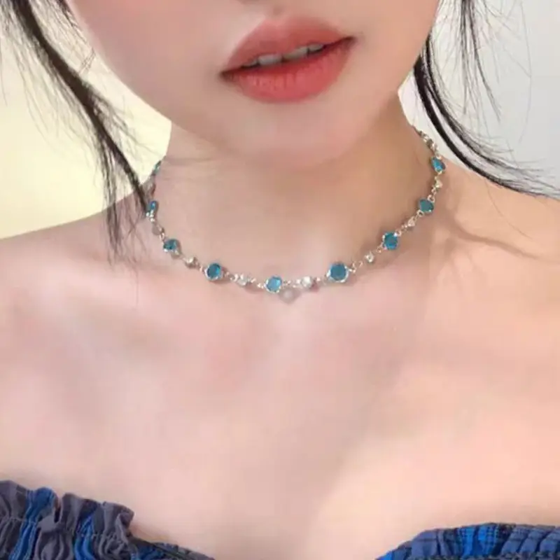 Women's Sparkling Butterfly Necklace with Lace Top - Image 2
