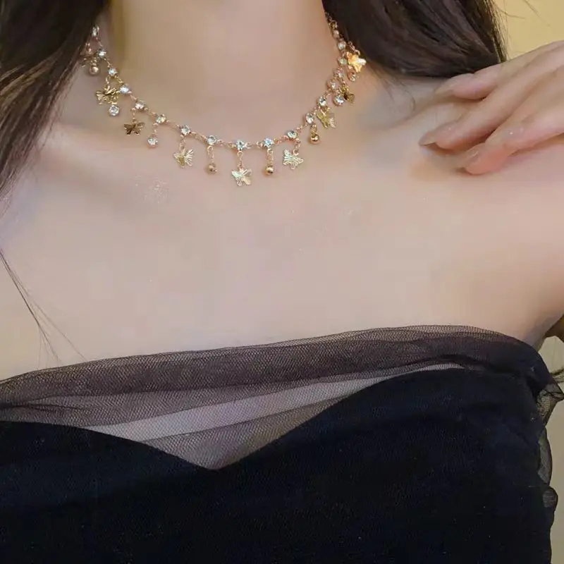 Women's Sparkling Butterfly Necklace with Lace Top - Image 5