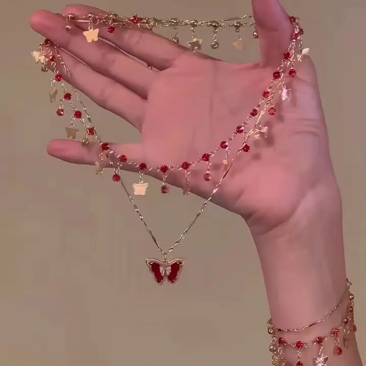 Women's Sparkling Butterfly Necklace with Lace Top - Image 7
