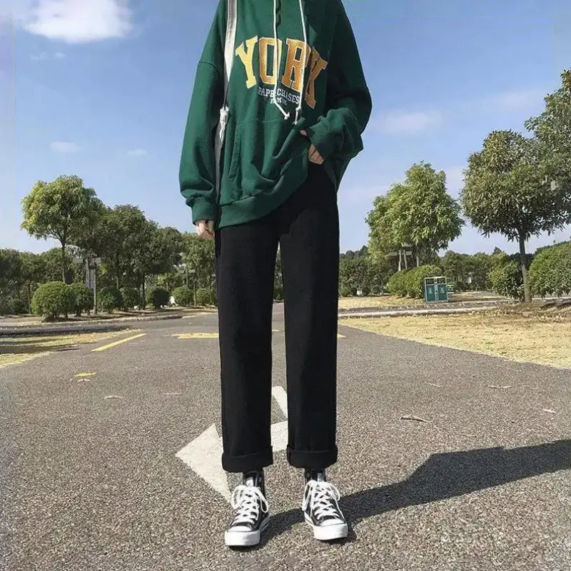 Men's Green Hoodie Black Jeans Korean Style Loose Fit - Image 2