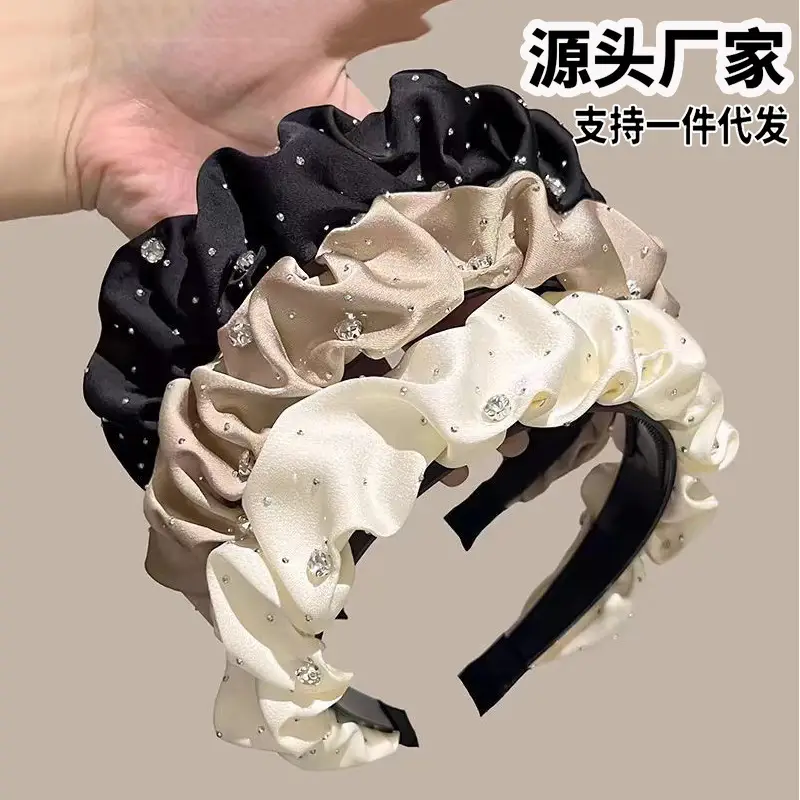 Black Rhinestone Folded Hairband for Women