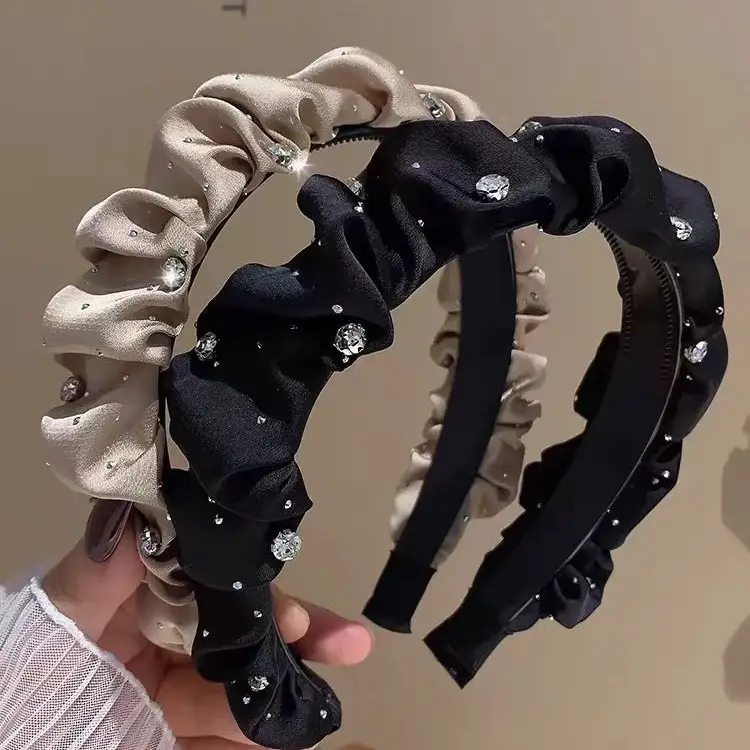 Black Rhinestone Folded Hairband for Women