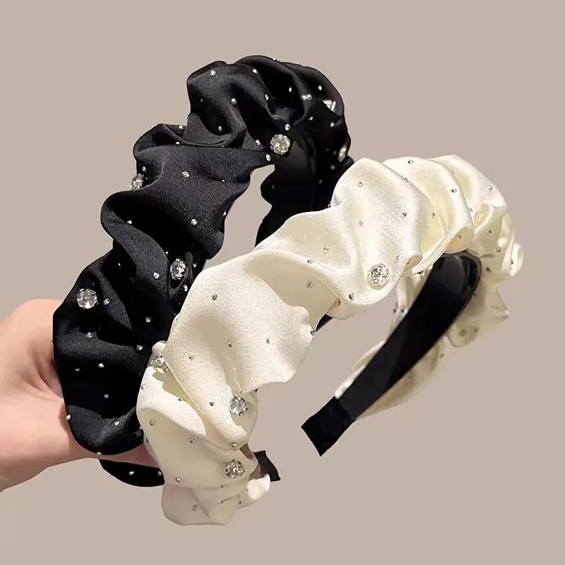 Black Rhinestone Folded Hairband for Women