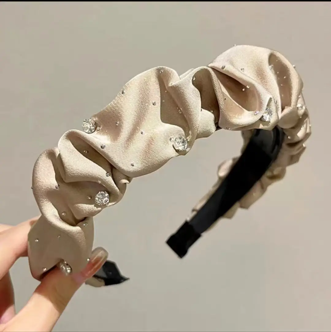 Black Rhinestone Folded Hairband for Women