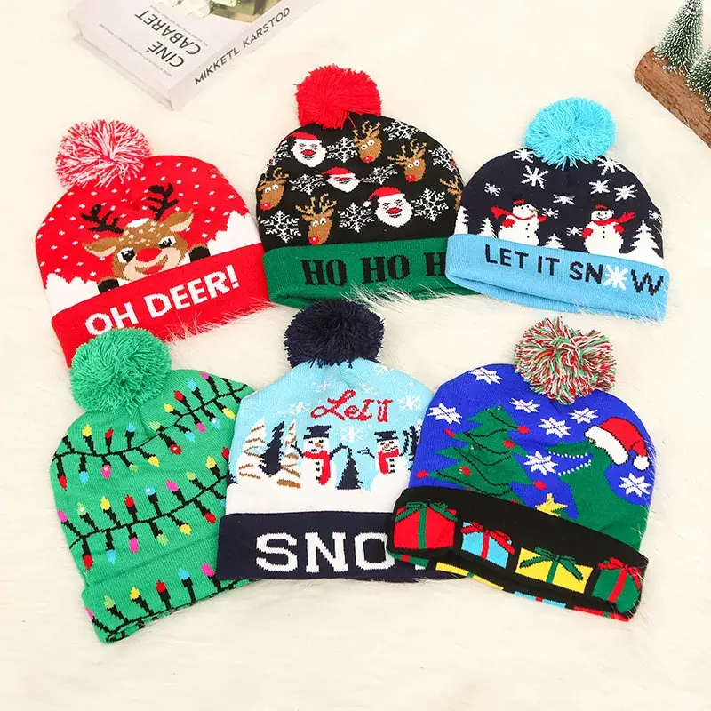LED Light Santa Knitted Hat with Pom Pom - Image 18