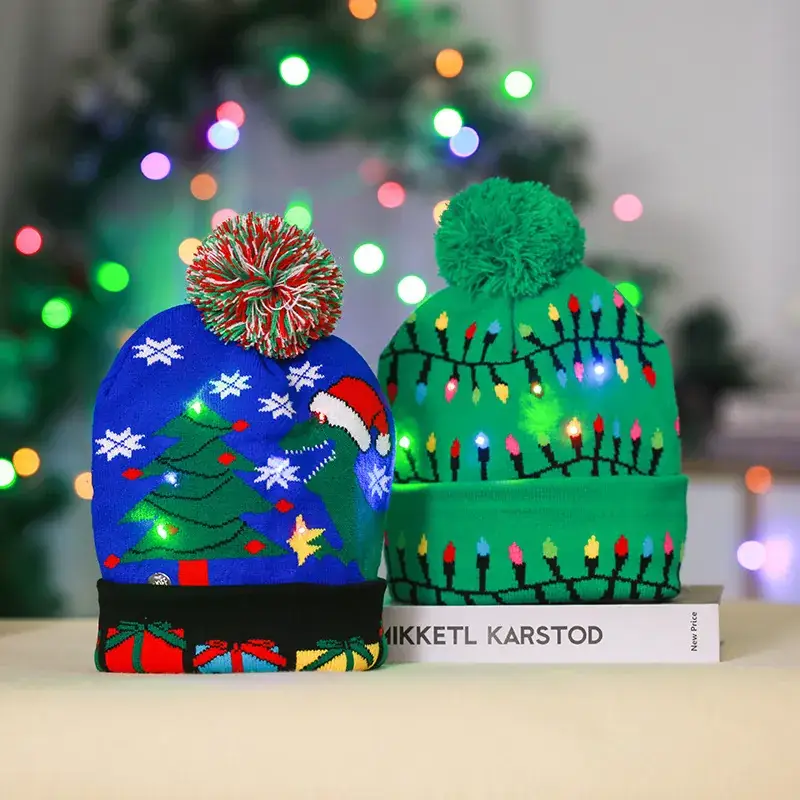 LED Light Santa Knitted Hat with Pom Pom - Image 20
