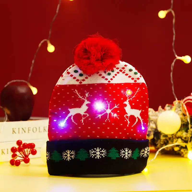 LED Light Santa Knitted Hat with Pom Pom - Image 12