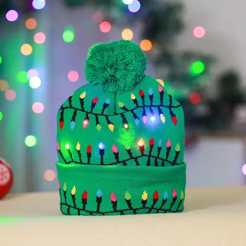 LED Light Santa Knitted Hat with Pom Pom - Image 2