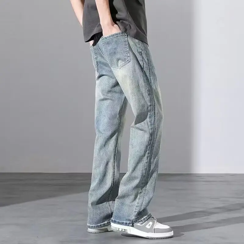 Men's Washed Vintage Blue Jeans Straight Long Pants - Image 15