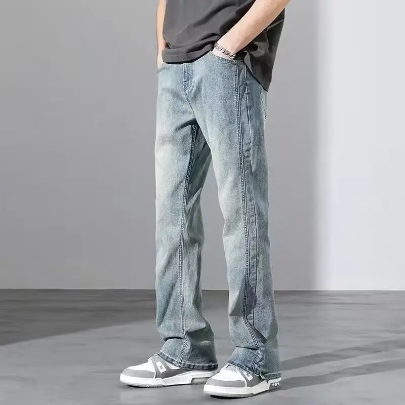 Men's Washed Vintage Blue Jeans Straight Long Pants - Image 16