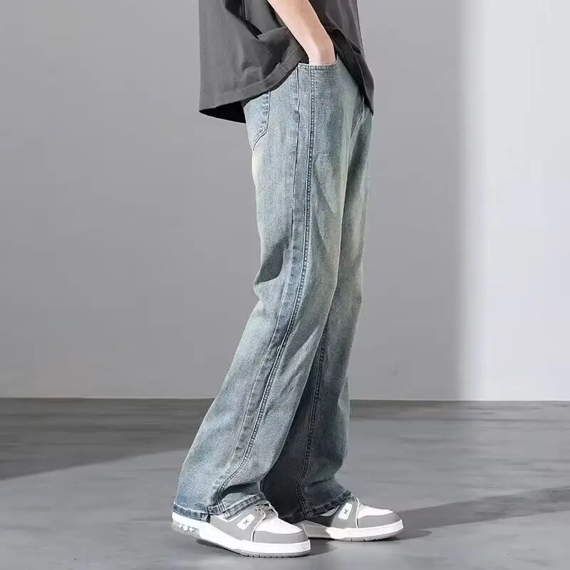 Men's Washed Vintage Blue Jeans Straight Long Pants - Image 17