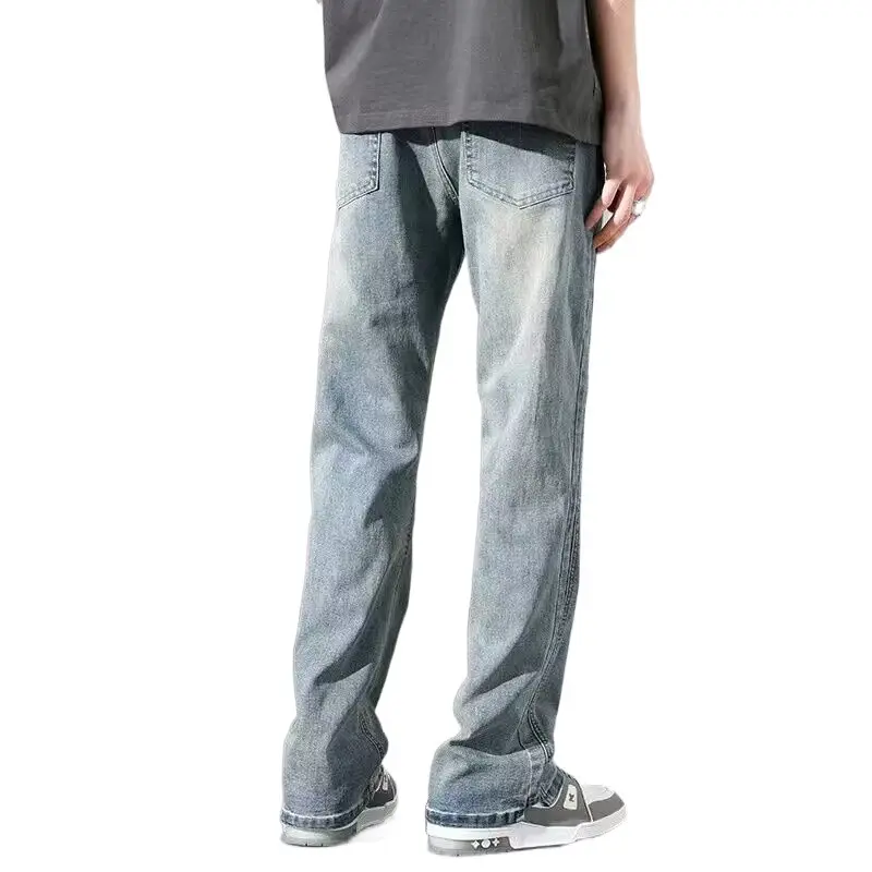 Men's Washed Vintage Blue Jeans Straight Long Pants - Image 18