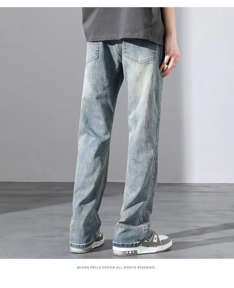 Men's Washed Vintage Blue Jeans Straight Long Pants — feature 10
